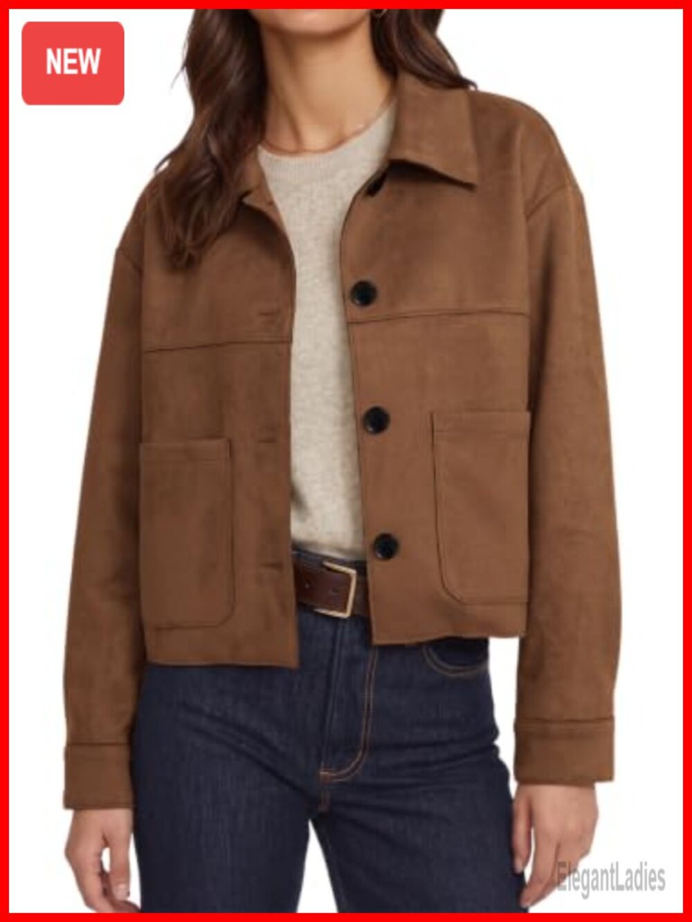 Faux Suede Cropped Bomber Jacket Button Down Lightweight Casual Coat